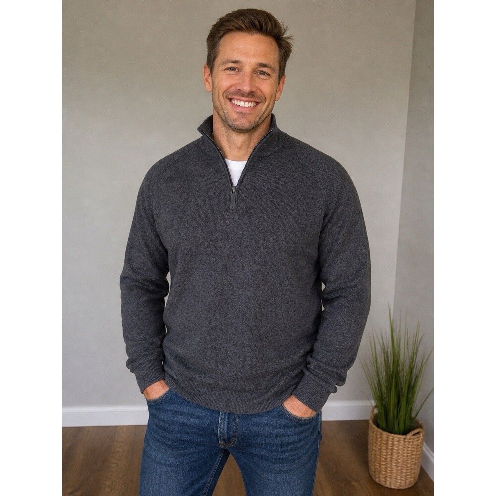 Perry Ellis Motion 1/4 Zip Pullover L Wool Blend Gray Sweater